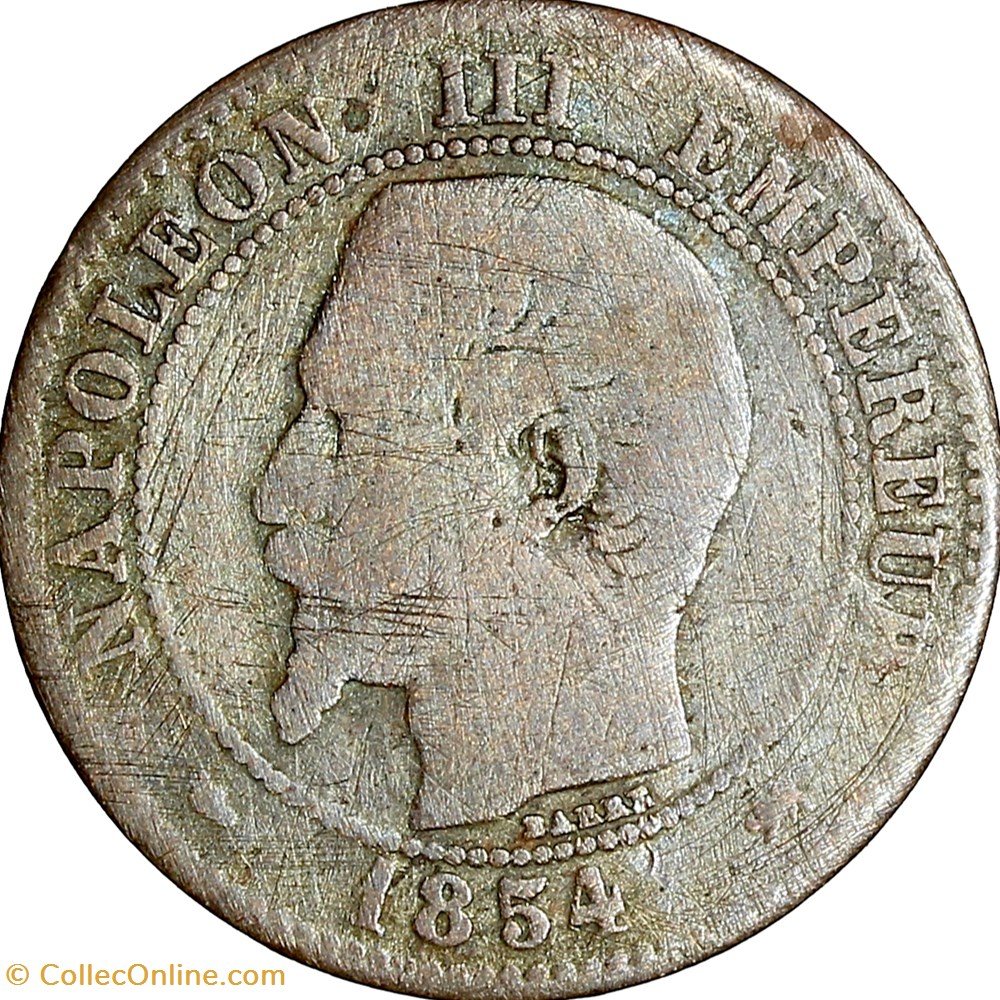 Deux centimes, tête nue, Napoléon III, 1854, petit lion, petit D, Lyon monnaies monde france deux centimes tete nue napoleon iii 1854 petit lion petit d lyon