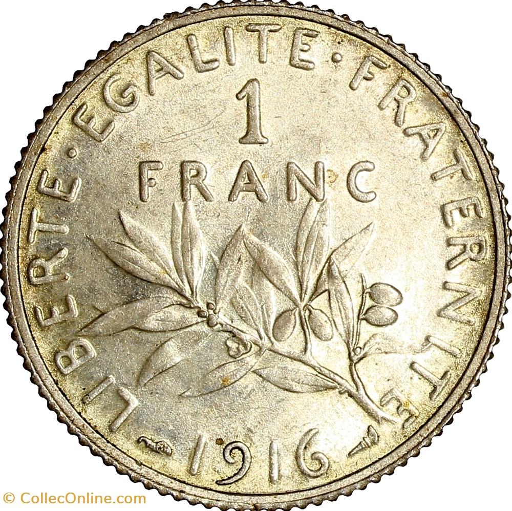 1 franc Semeuse, IIIe République, 1916, virole fendue 2 monnaies france modernes 1 franc semeuse iiie republique 1916 virole fendue