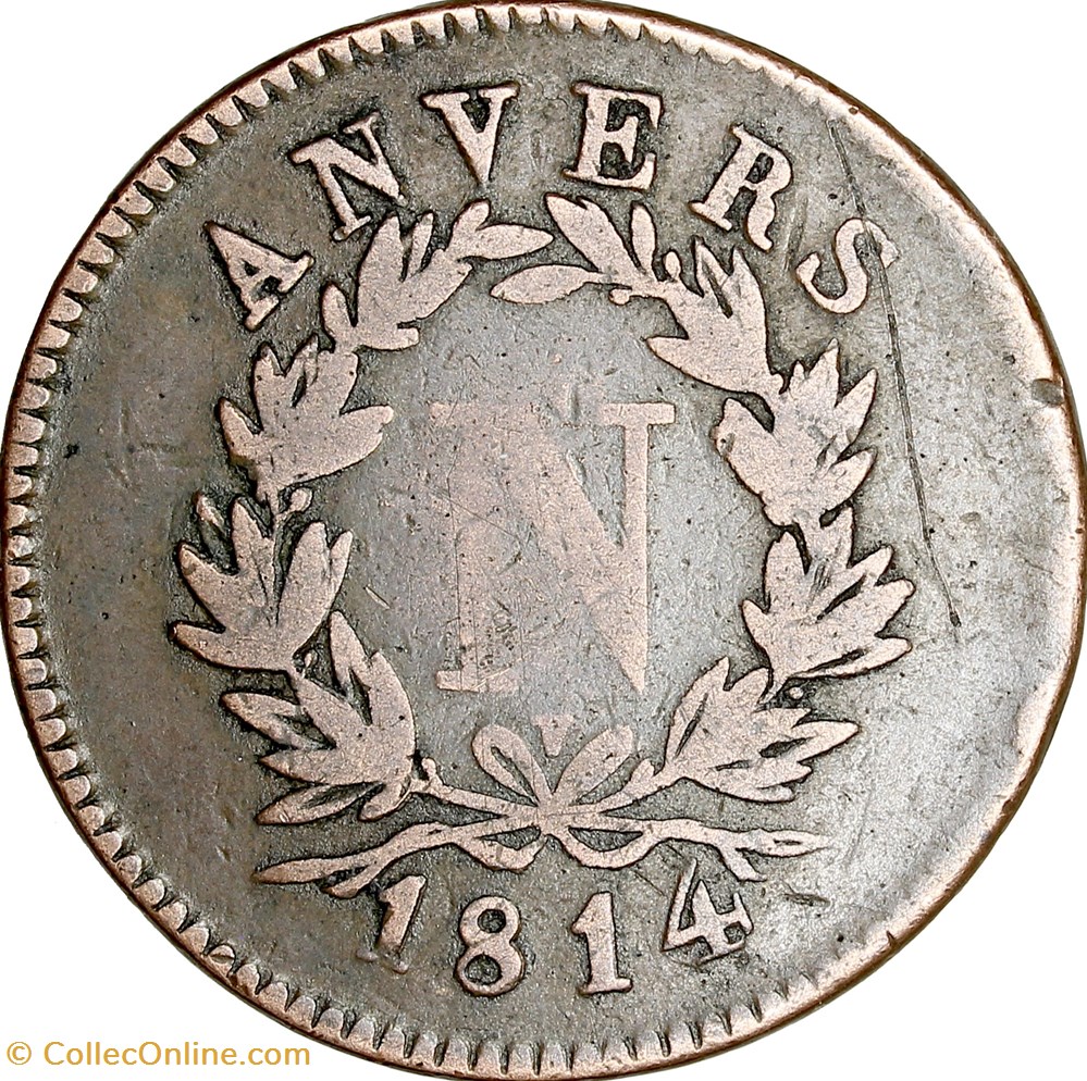 5 centimes d'Anvers à l'N, Napoléon Ier, 1814V, Anvers, atelier de Wolschot monnaies monde france 5 centimes anvers a n napoleon ier 1814v anvers atelier de wolschot