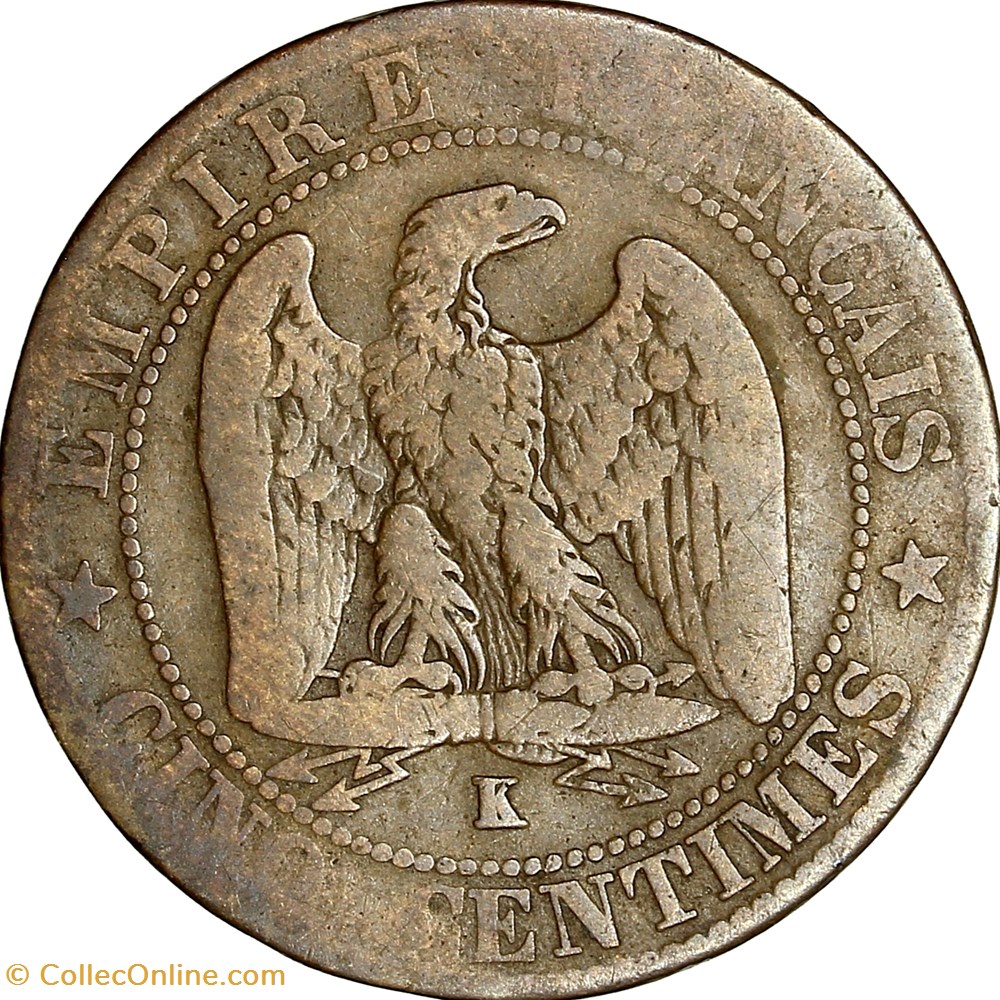 Cinq centimes, tête laurée, Napoléon III, 1863, Bordeaux monnaies monde france cinq centimes tete lauree napoleon iii 1863 bordeaux