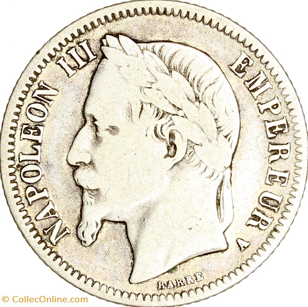 monnaies monde france 1 franc tete lauree napoleon iii 1867 paris
