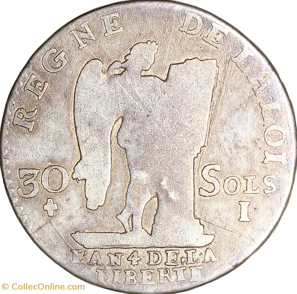 30 sols au Génie, type François, Louis XVI, 1792, an 4, Limoges monnaies monde france 30 sols au genie type francois louis xvi 1792 an 4 limoges