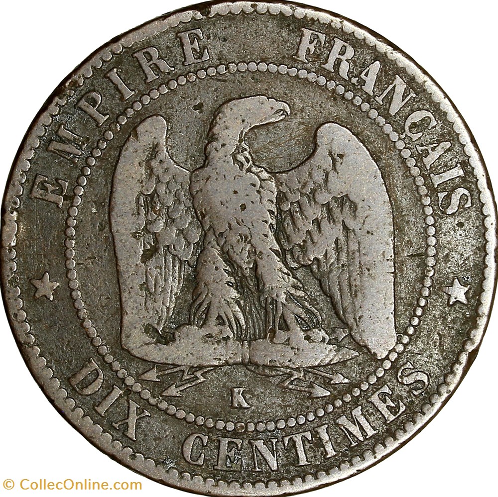 Dix centimes, tête nue, Napoléon III, 1854, Bordeaux monnaies monde france dix centimes tete nue napoleon iii 1854 bordeaux