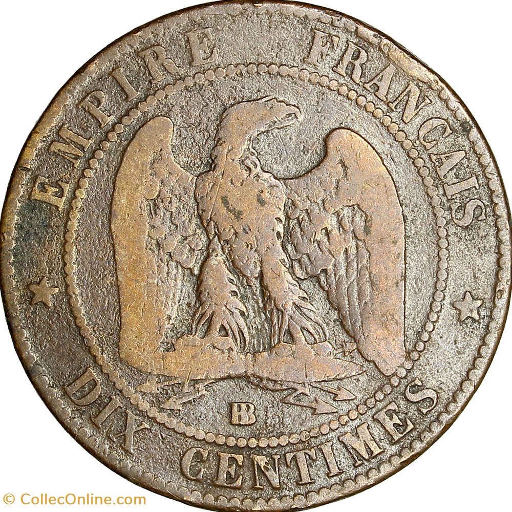 monnaies monde france dix centimes tete nue napoleon iii 1855 chien strasbourg