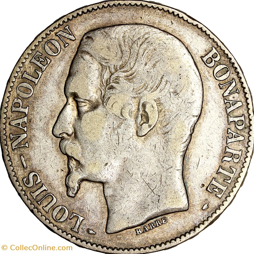 monnaies monde france 5 francs louis napoleon bonaparte 1er type iie republique 1852 paris