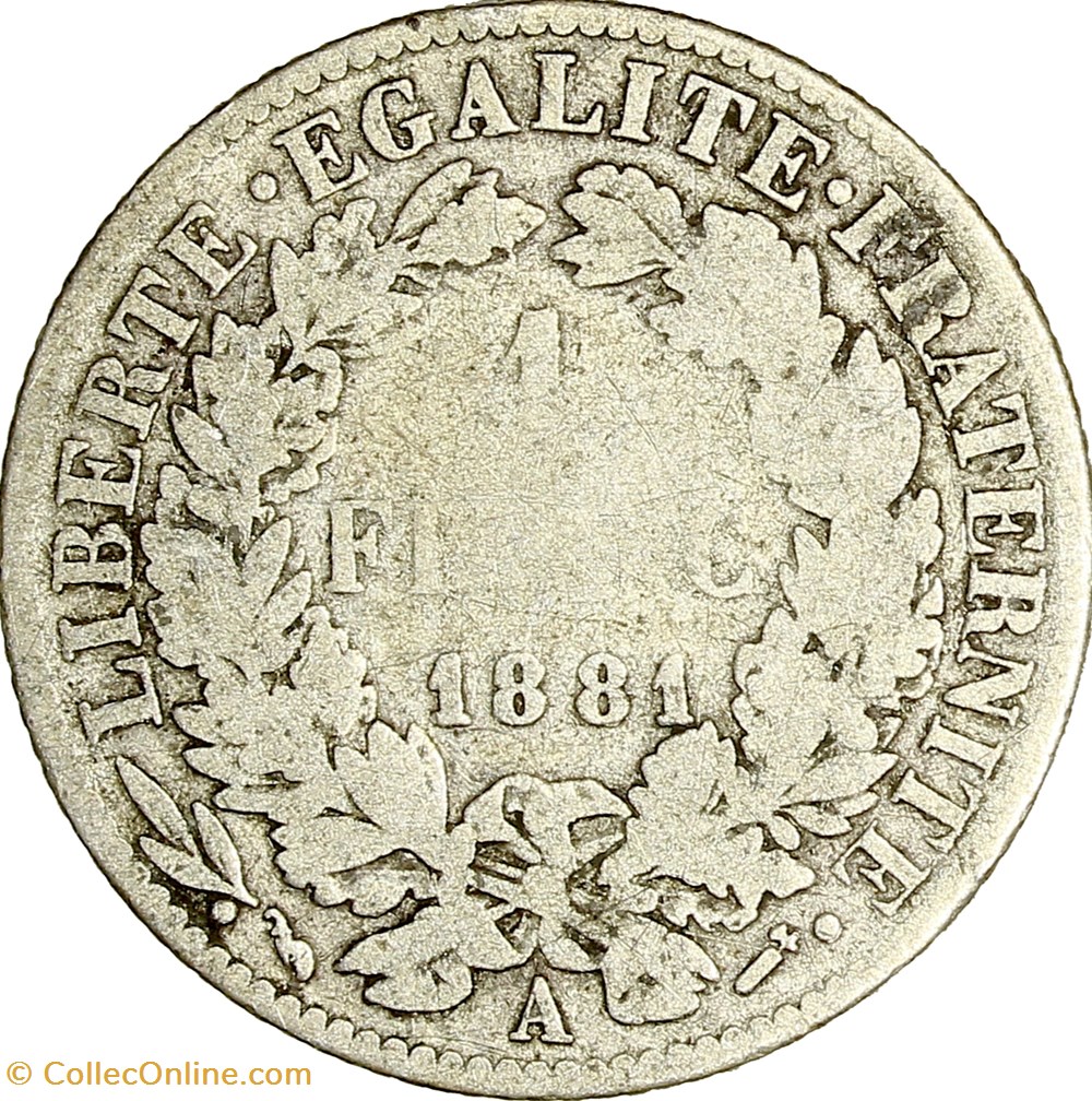 monnaies monde france 1 franc ceres iiie republique 1881 paris
