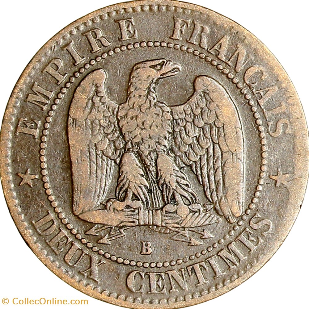 Deux centimes, tête nue, Napoléon III, 1855, chien, Rouen monnaies monde france deux centimes tete nue napoleon iii 1855 chien rouen