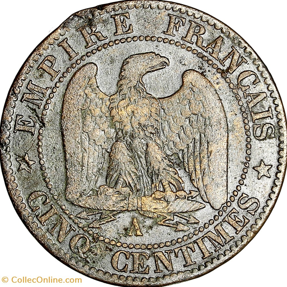 Cinq centimes, tête laurée, Napoléon III, 1862, Paris monnaies monde france cinq centimes tete lauree napoleon iii 1862 paris