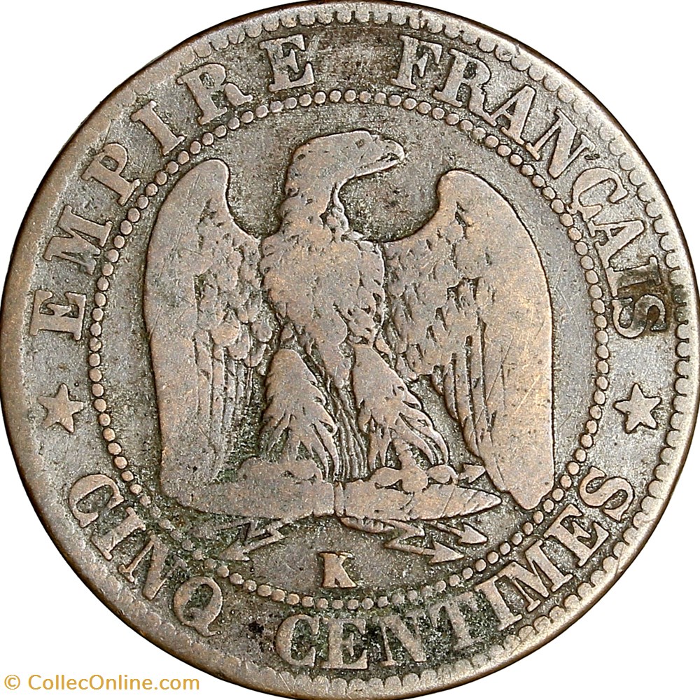 Cinq centimes, tête nue, Napoléon III, 1853, Bordeaux monnaies monde france cinq centimes tete nue napoleon iii 1853 bordeaux