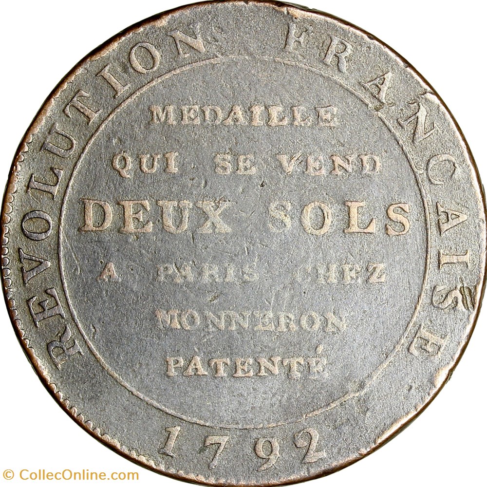 Monneron de 2 sols à la Liberté, type "qui se vend", 1792 monnaies monde france monneron de 2 sols a la liberte type qui se vend 1792