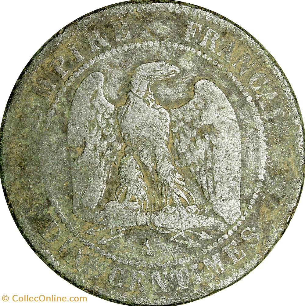 monnaies monde france dix centimes tete nue napoleon iii 1855 chien paris