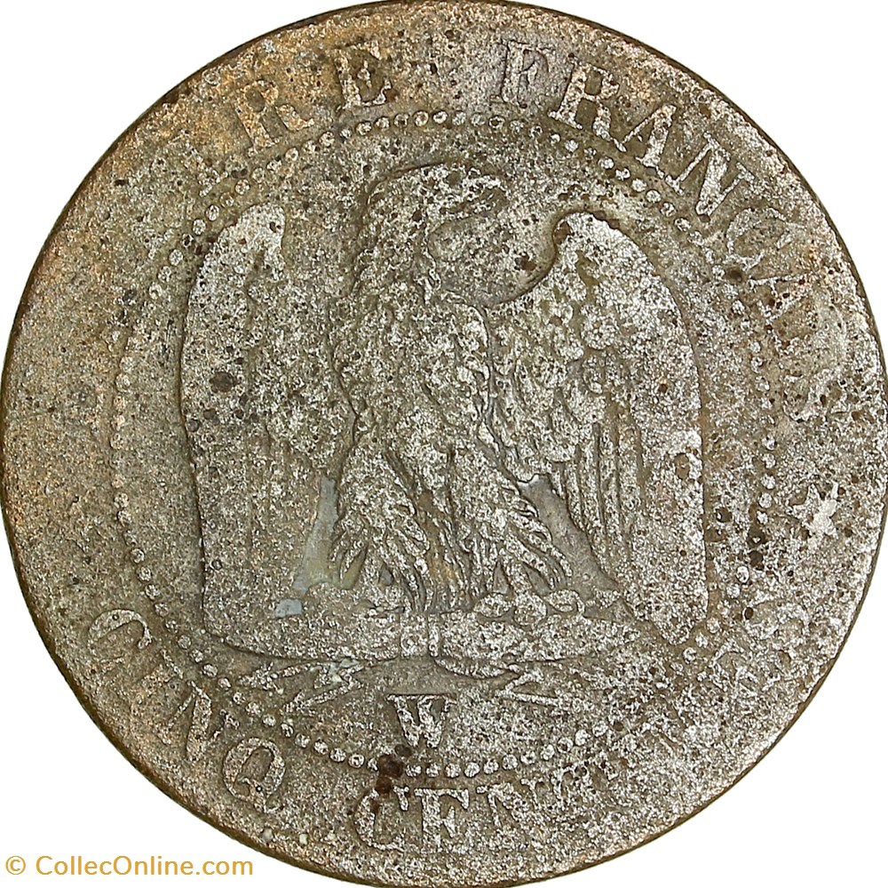 Cinq centimes, tête nue, Napoléon III, 1855, ancre, Lille monnaies monde france cinq centimes tete nue napoleon iii 1855 ancre lille