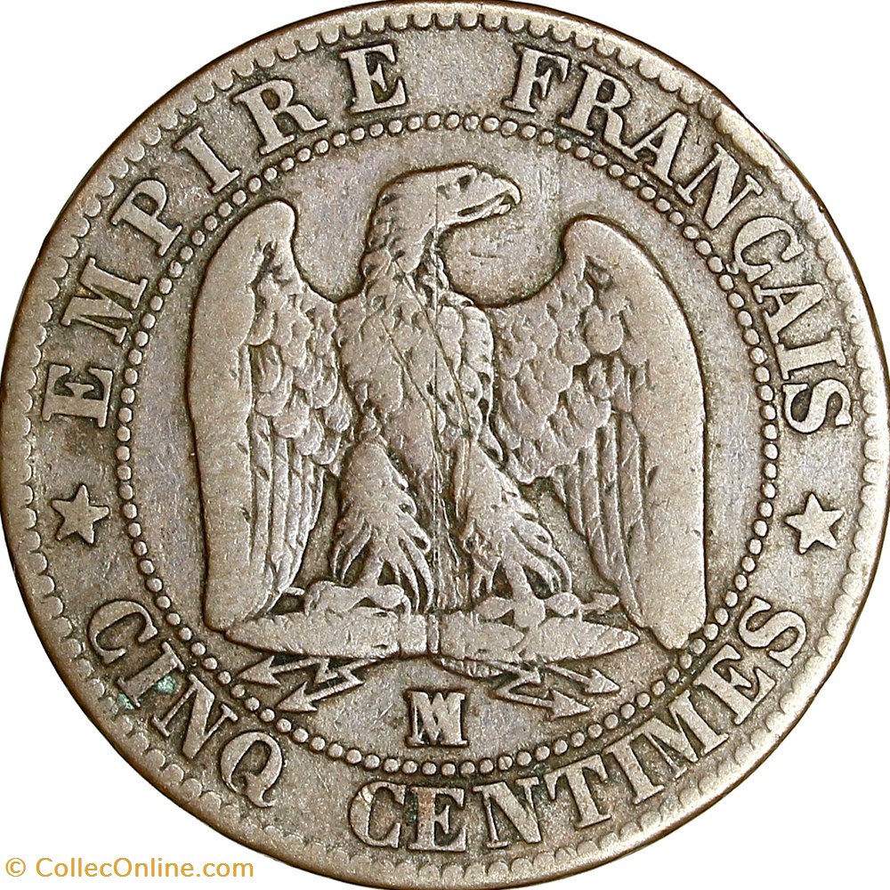 Cinq centimes, tête nue, Napoléon III, 1853, Marseille monnaies monde france cinq centimes tete nue napoleon iii 1853 marseille