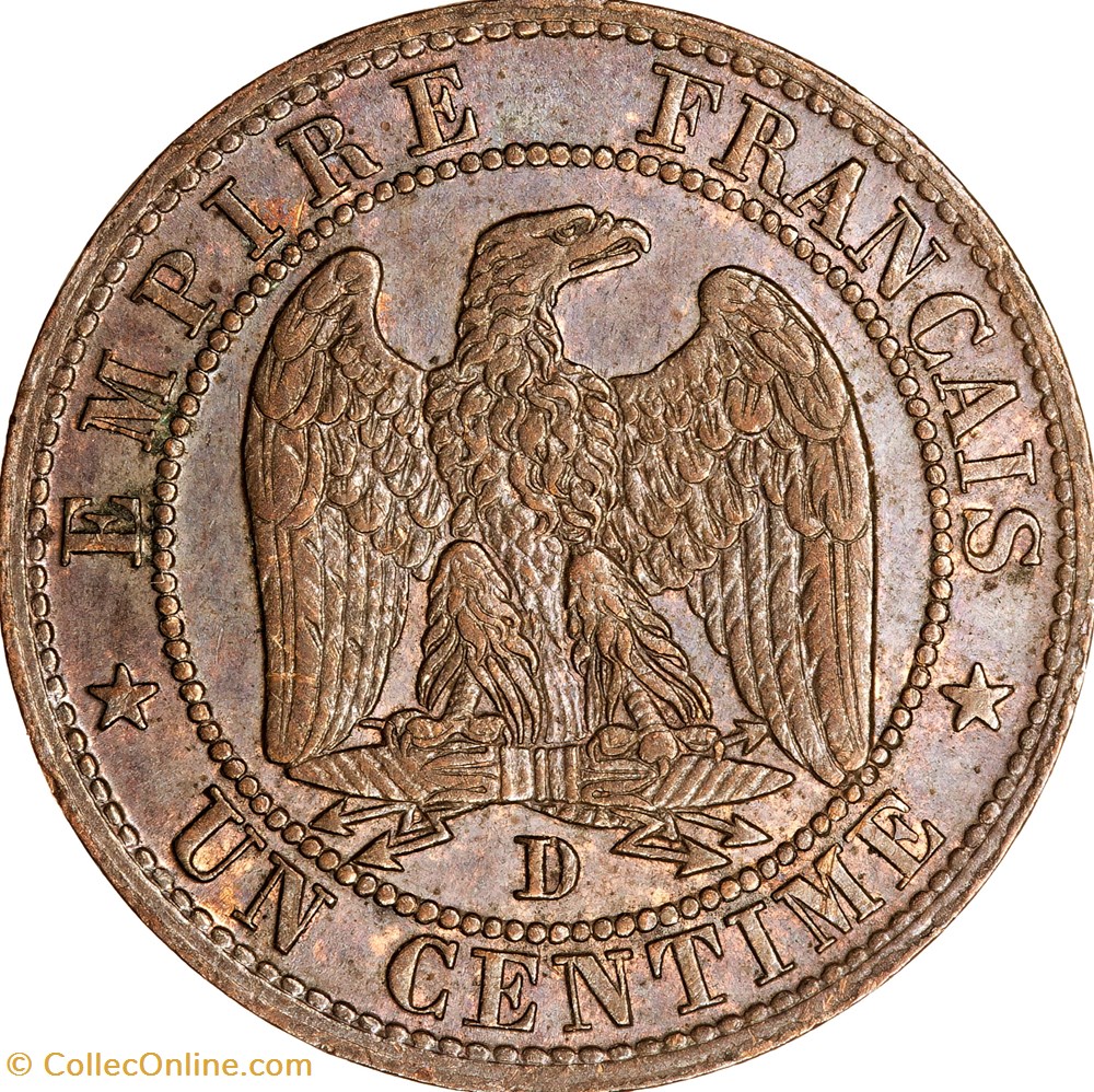 monnaies monde france un centime tete nue napoleon iii 1855 petite ancre lyon