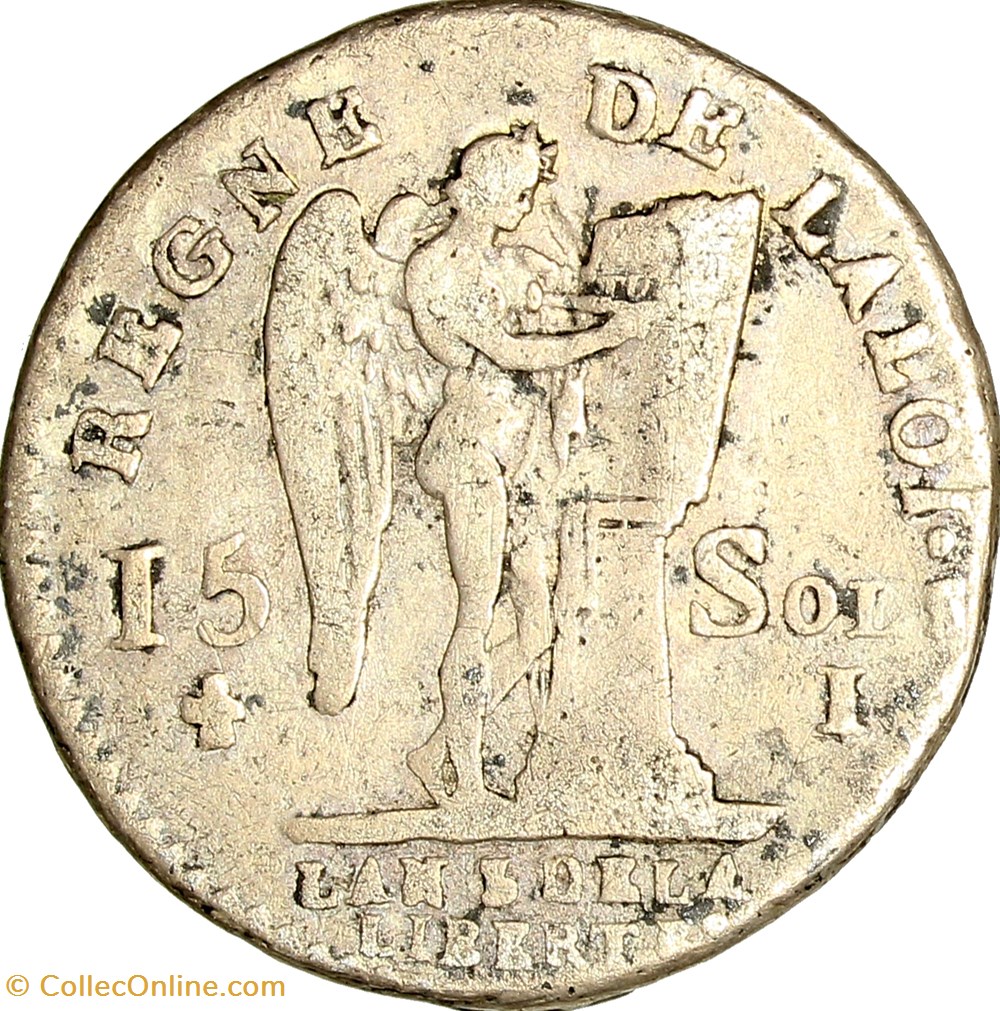 monnaies monde france 15 sols au genie type francois louis xvi 1791 an 3 limoges