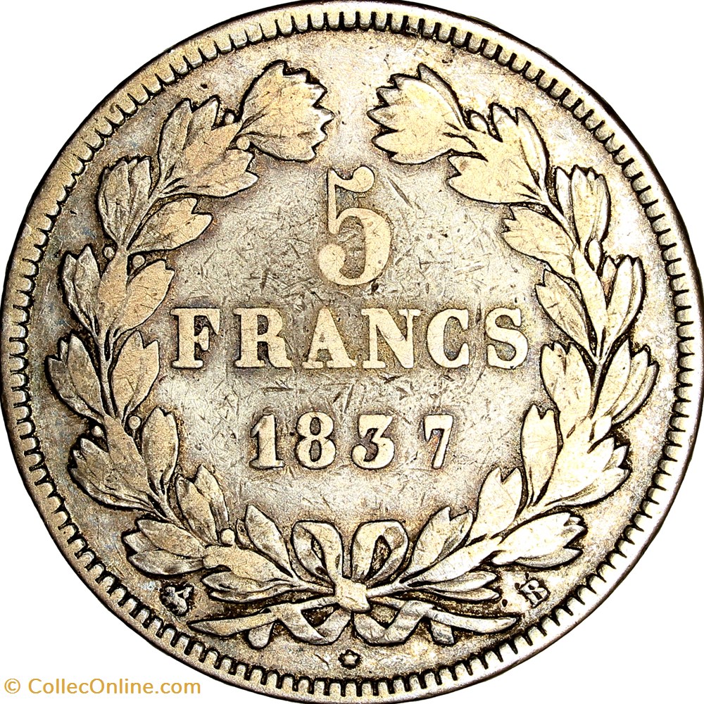 monnaies monde france 5 francs 2e type domard louis philippe ier 1837 rouen