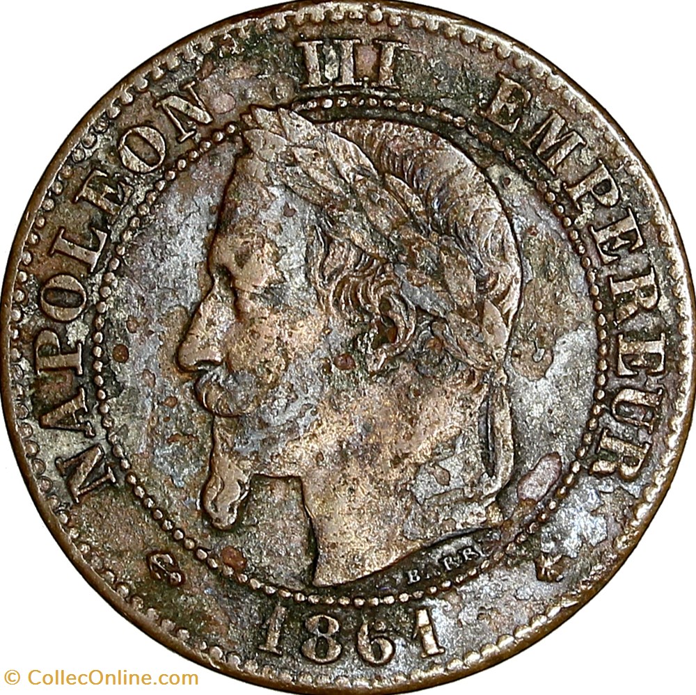 Deux centimes, tête laurée, buste définitif, Napoléon III, 1861, Paris monnaies monde france deux centimes tete lauree buste definitif napoleon iii 1861 paris