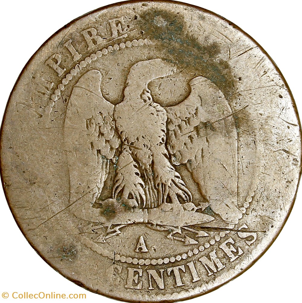 Dix centimes, tête laurée, Napoléon III, 1865, Paris monnaies monde france dix centimes tete lauree napoleon iii 1865 paris
