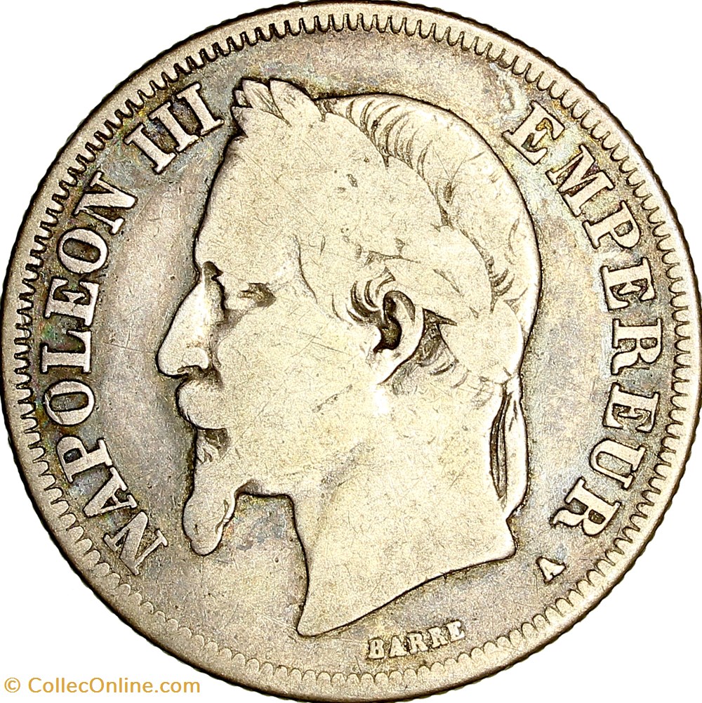 2 francs, tête laurée, Napoléon III, 1867, Paris monnaies monde france 2 francs tete lauree napoleon iii 1867 paris