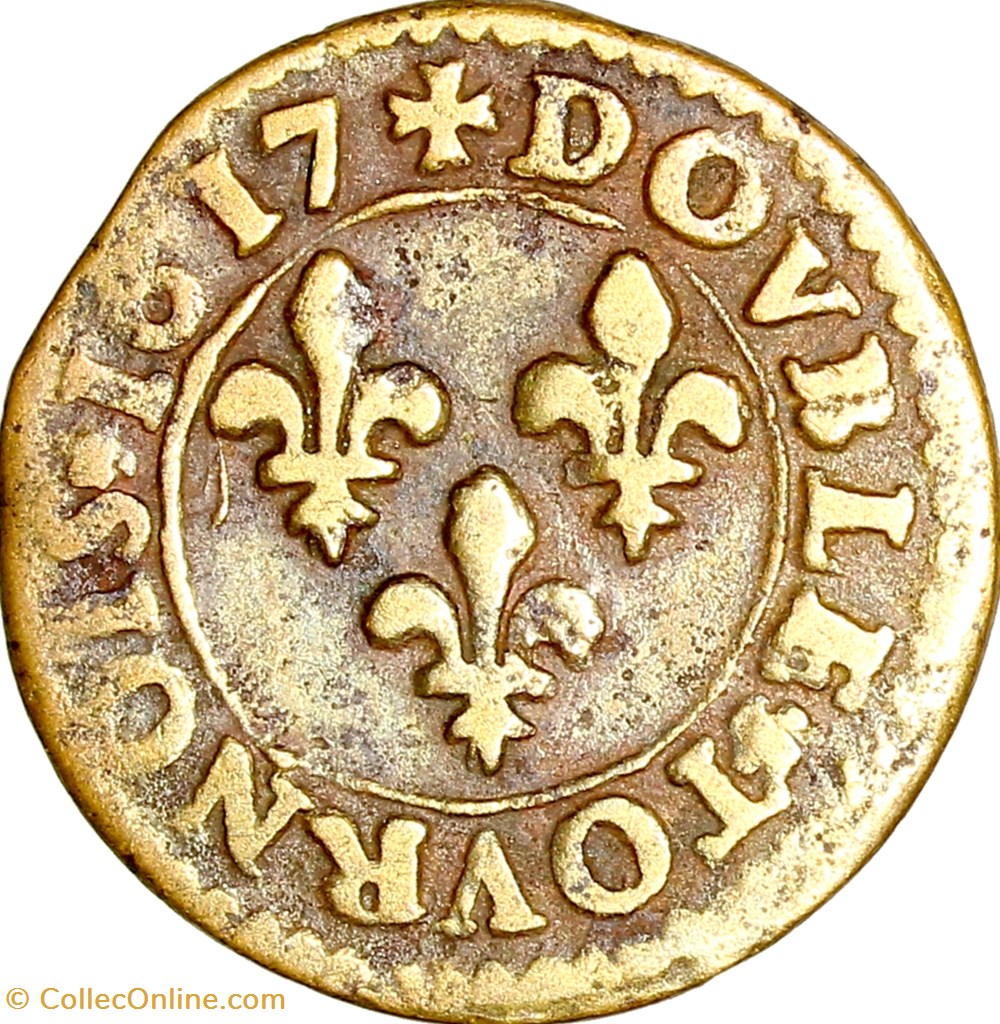 Double tournois, Louis XIII, 1617, Lyon monnaies europe medievale a france royales double tournois louis xiii 1617 lyon