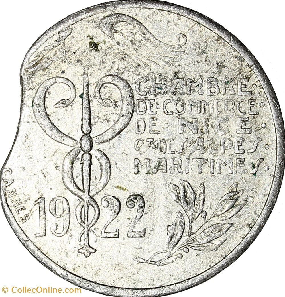 10 centimes, Chambre de Commerce de Nice et des Alpes Maritimes, 1922, monnaie clipée monnaies monde france 10 centimes chambre de commerce de nice et des alpes maritimes 1922 monnaie clipee