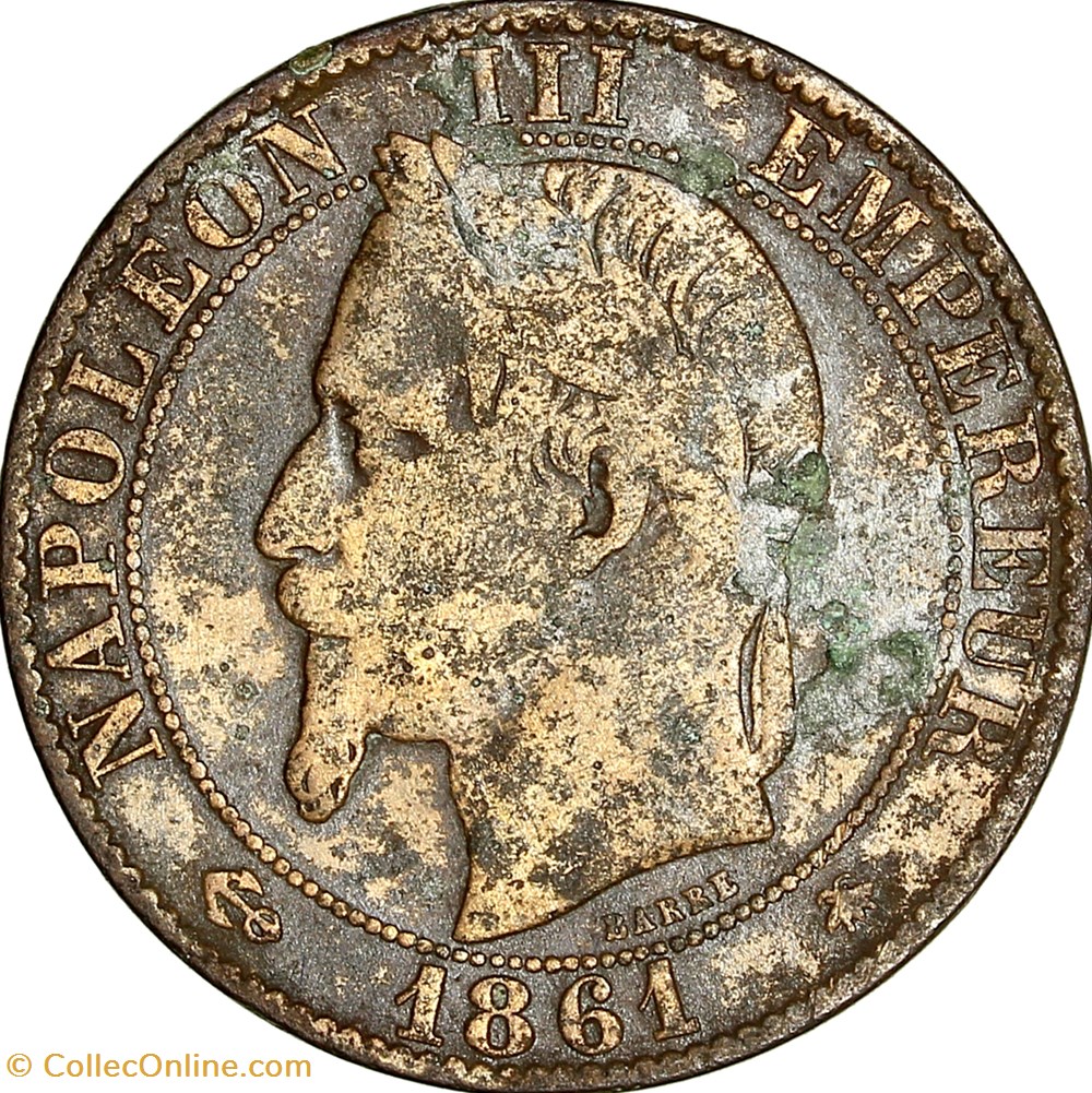 Cinq centimes, tête laurée, Napoléon III, 1861, Paris monnaies monde france cinq centimes tete lauree napoleon iii 1861 paris