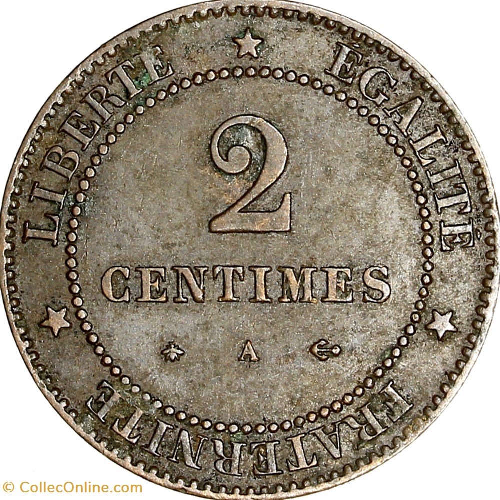 2 centimes Cérès, IIIe République, 1877, Paris monnaies monde france 2 centimes ceres iiie republique 1877 paris
