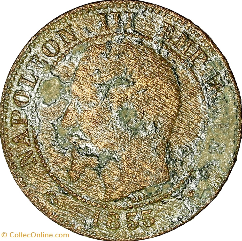 Deux centimes, tête nue, Napoléon III, 1855, ancre, Marseille monnaies monde france deux centimes tete nue napoleon iii 1855 ancre marseille
