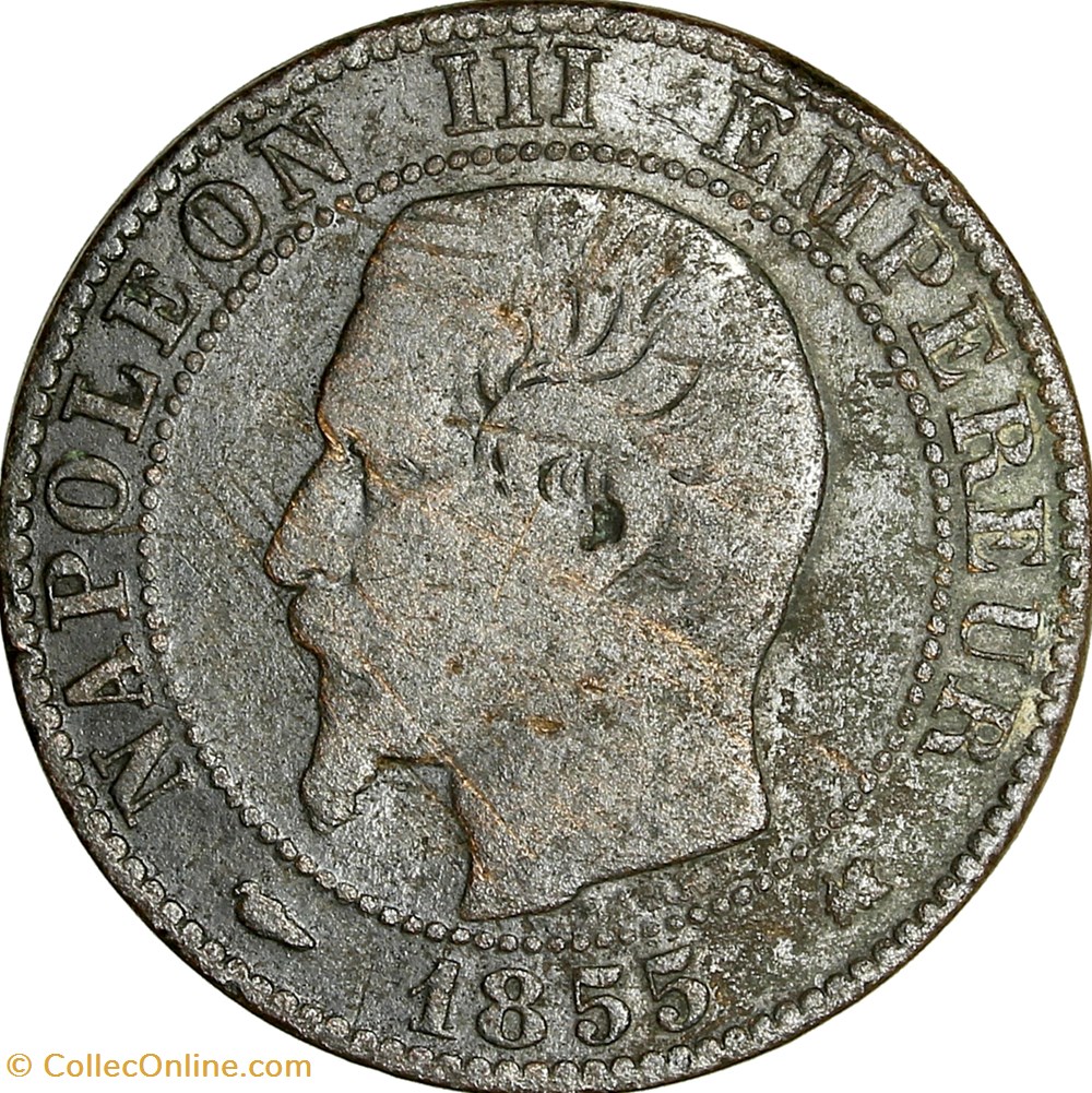 Cinq centimes, tête nue, Napoléon III, 1855, chien, Bordeaux monnaies monde france cinq centimes tete nue napoleon iii 1855 chien bordeaux