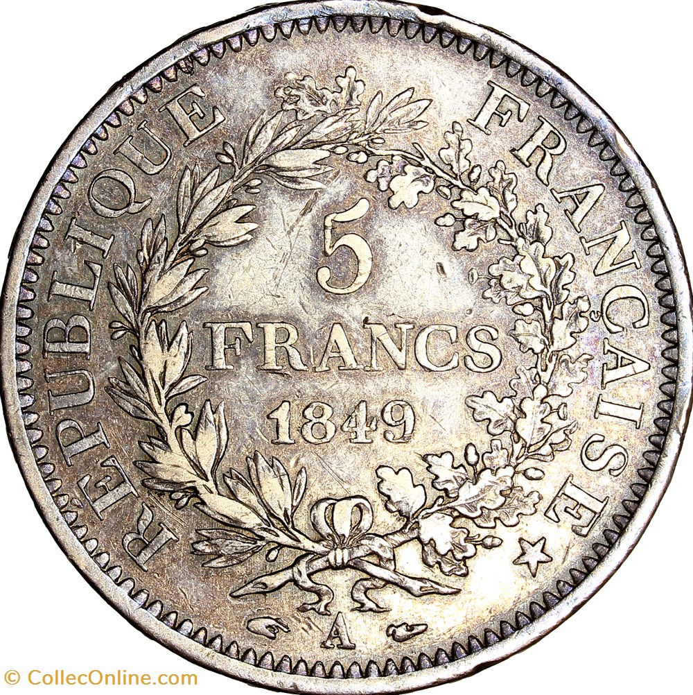 5 francs Hercule, IIe République, 1849, Paris monnaies monde france 5 francs hercule iie republique 1849 paris