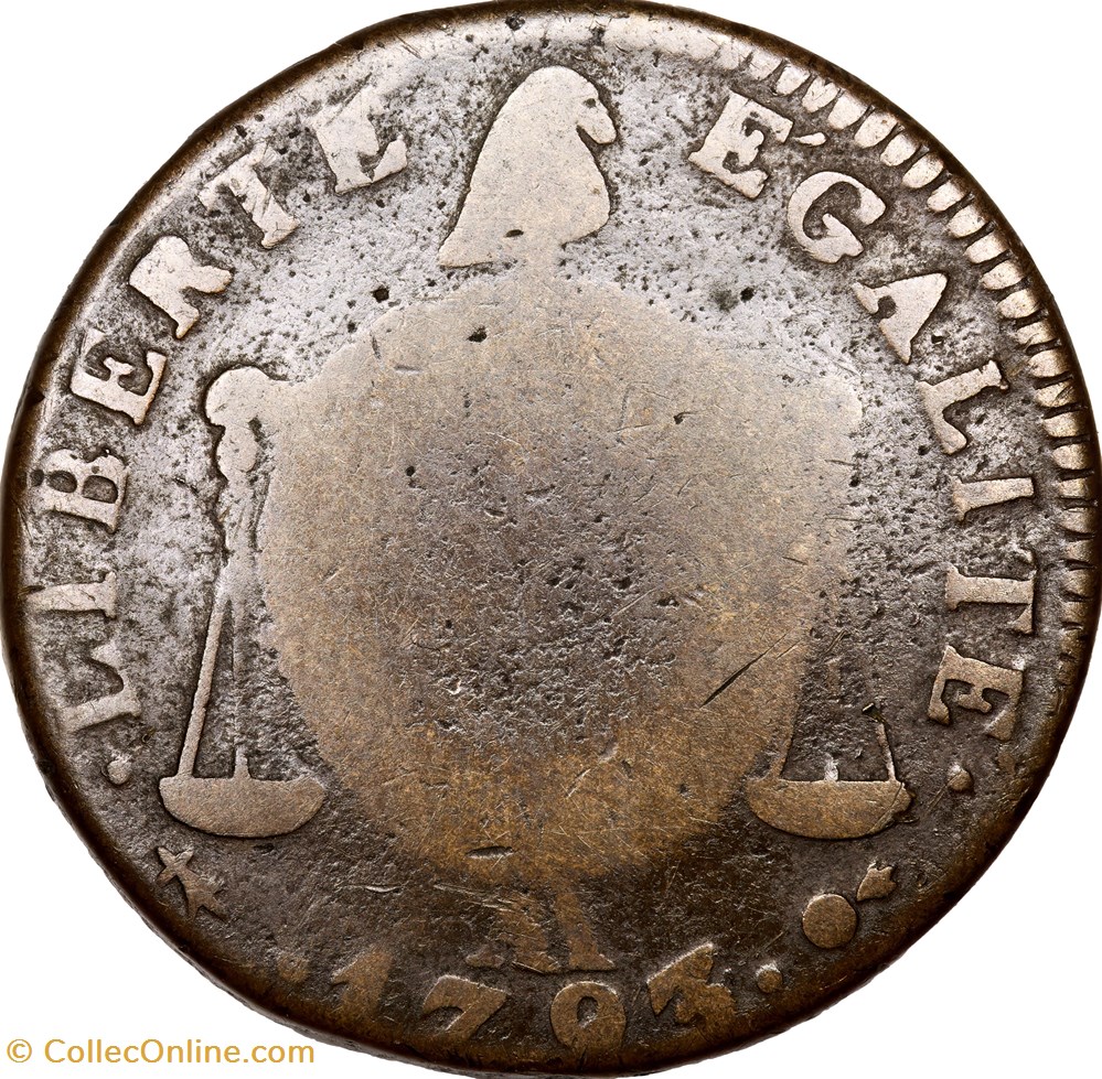 2 sols à la table de la loi, daté, la Convention, 1793, an II, Metz monnaies monde france 2 sols a la table de la loi date la convention 1793 an ii metz