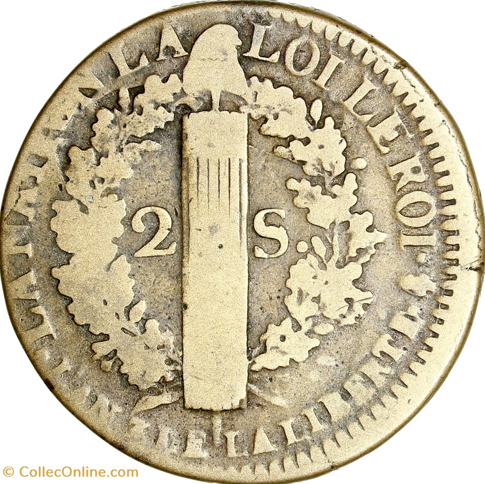 2 sols au faisceau, type François, Louis XVI, 1791, an 3, Paris monnaies monde france 2 sols au faisceau type francois louis xvi 1791 an 3 paris
