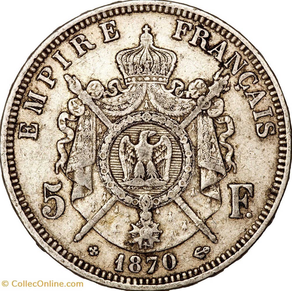 5 francs, tête laurée, Napoléon III, 1870, Strasbourg monnaies monde france 5 francs tete lauree napoleon iii 1870 strasbourg