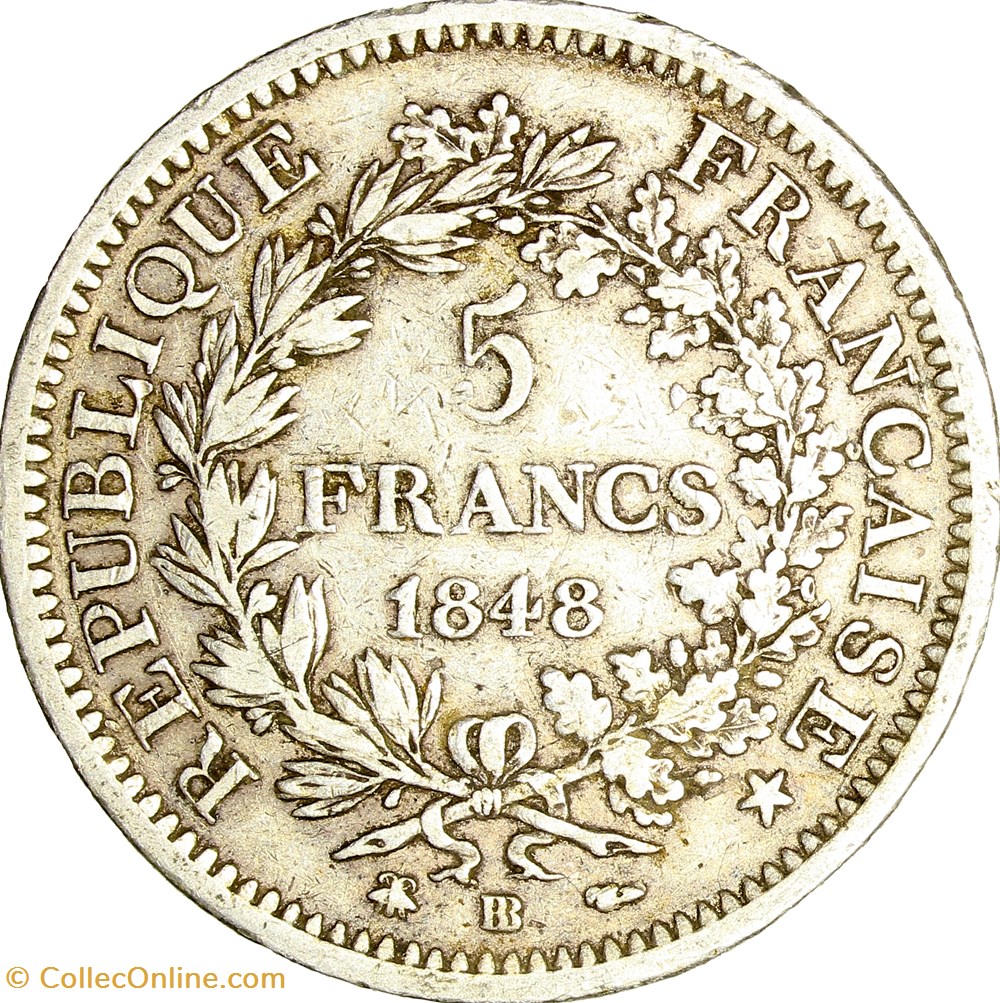 5 francs Hercule, IIe République, 1848, Strasbourg monnaies monde france 5 francs hercule iie republique 1848 strasbourg