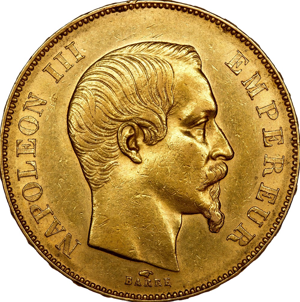 50 francs, tête nue, Napoléon III, 1855, Paris monnaies monde france 50 francs tete nue napoleon iii 1855 paris
