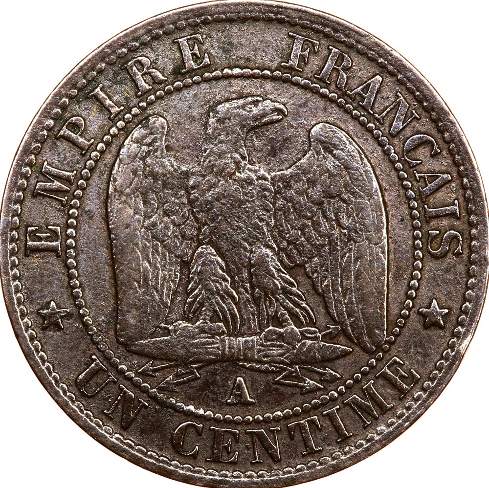Un centime, tête nue, Napoléon III, 1855, chien, Paris monnaies monde france un centime tete nue napoleon iii 1855 chien paris