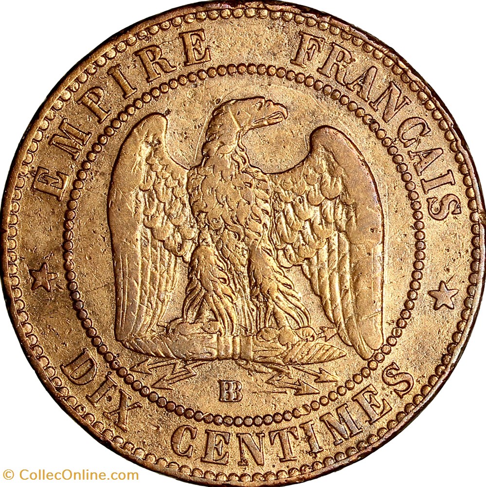 Dix centimes, tête laurée, Napoléon III, 1861, Strasbourg monnaies monde france dix centimes tete lauree napoleon iii 1861 strasbourg