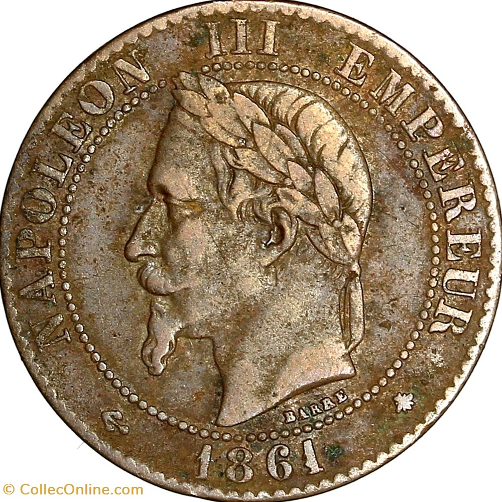 Deux centimes, tête laurée, buste provisoire, Napoléon III, 1861, Paris monnaies monde france deux centimes tete lauree buste provisoire napoleon iii 1861 paris