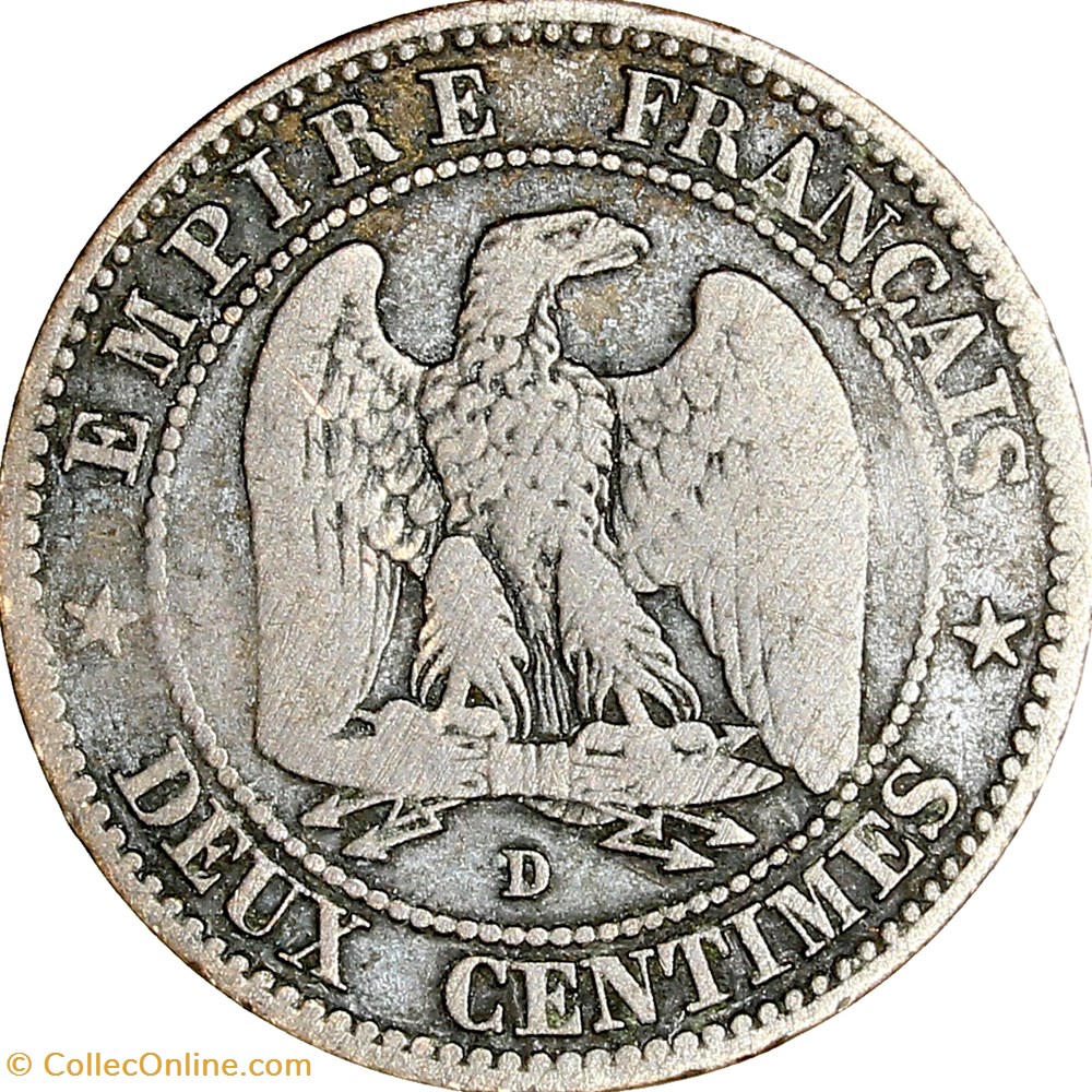 Deux centimes, tête nue, Napoléon III, 1854, grand lion, petit D, Lyon monnaies monde france deux centimes tete nue napoleon iii 1854 grand lion petit d lyon