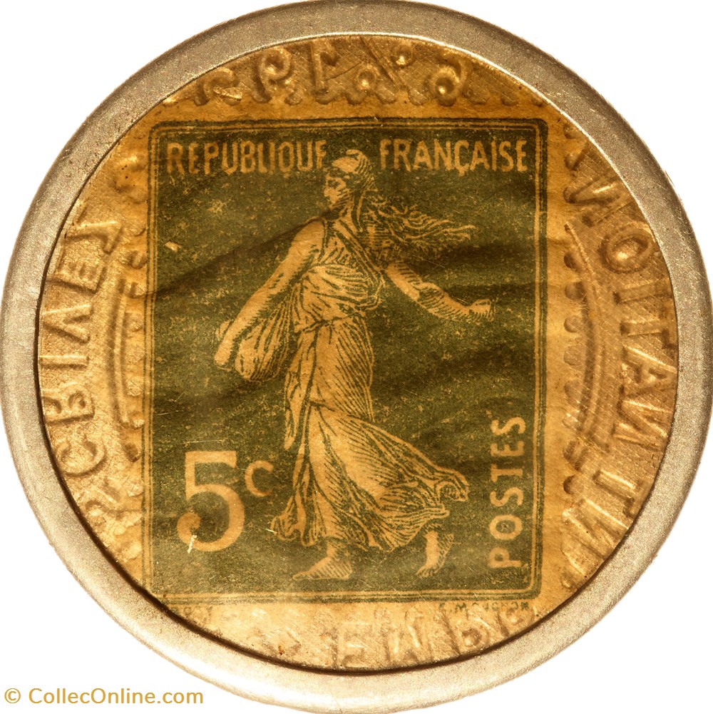 Timbre-monnaie du Crédit Lyonnais, 5 cts vert, type 7a, 1920-1923, Paris monnaies monde france timbre monnaie du credit lyonnais 5 cts vert type 7a 1920 1923 paris
