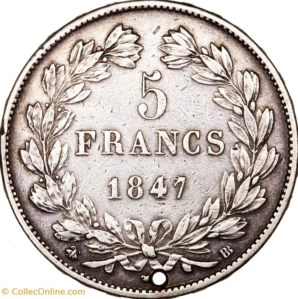 5 francs, 3e type Domard, Louis-Philippe Ier, 1847, Strasbourg monnaies monde france 5 francs 3e type domard louis philippe ier 1847 strasbourg