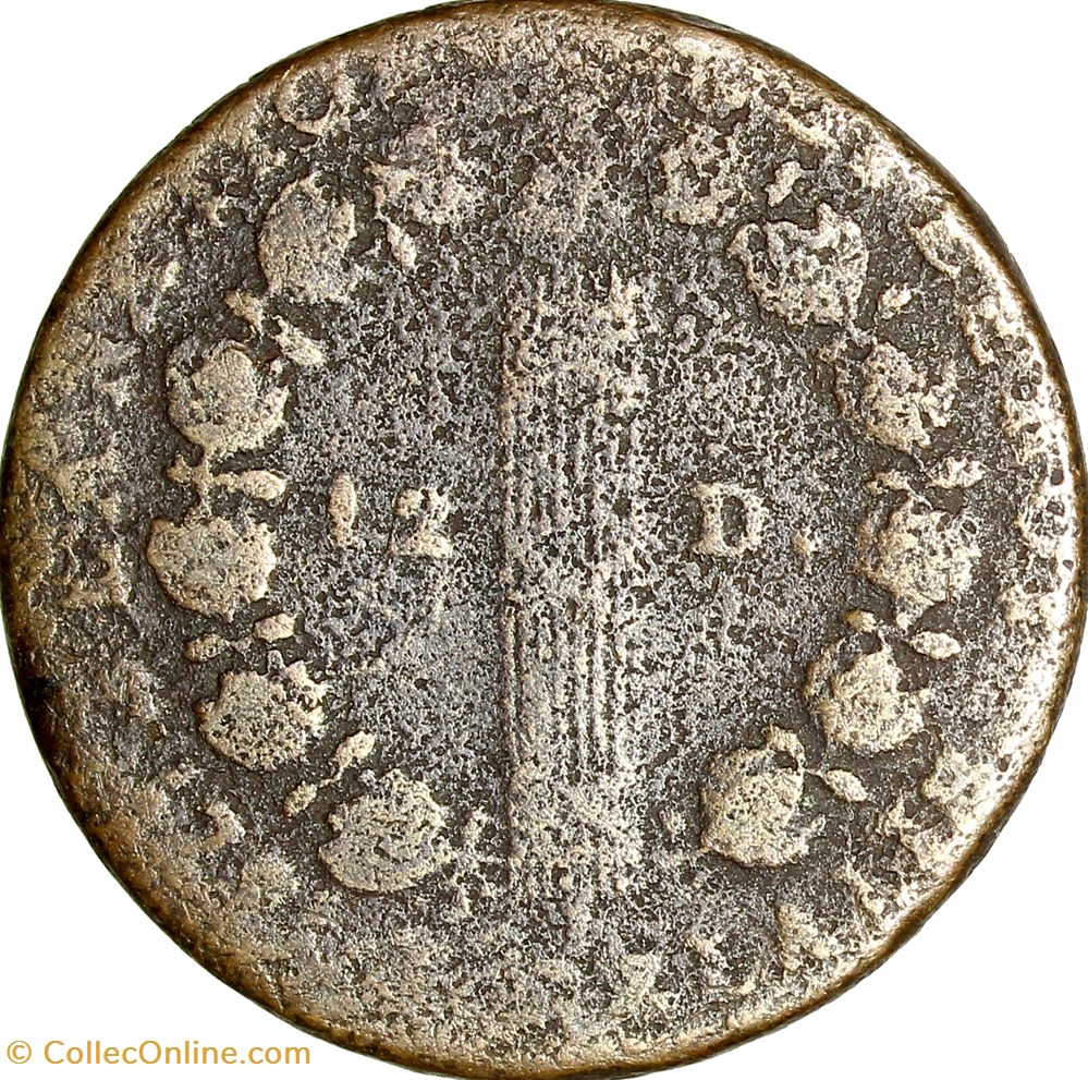 12 deniers au faisceau type François, Louis XVI, 1791, an 3, Lyon monnaies monde france 12 deniers au faisceau type francois louis xvi 1791 an 3 lyon