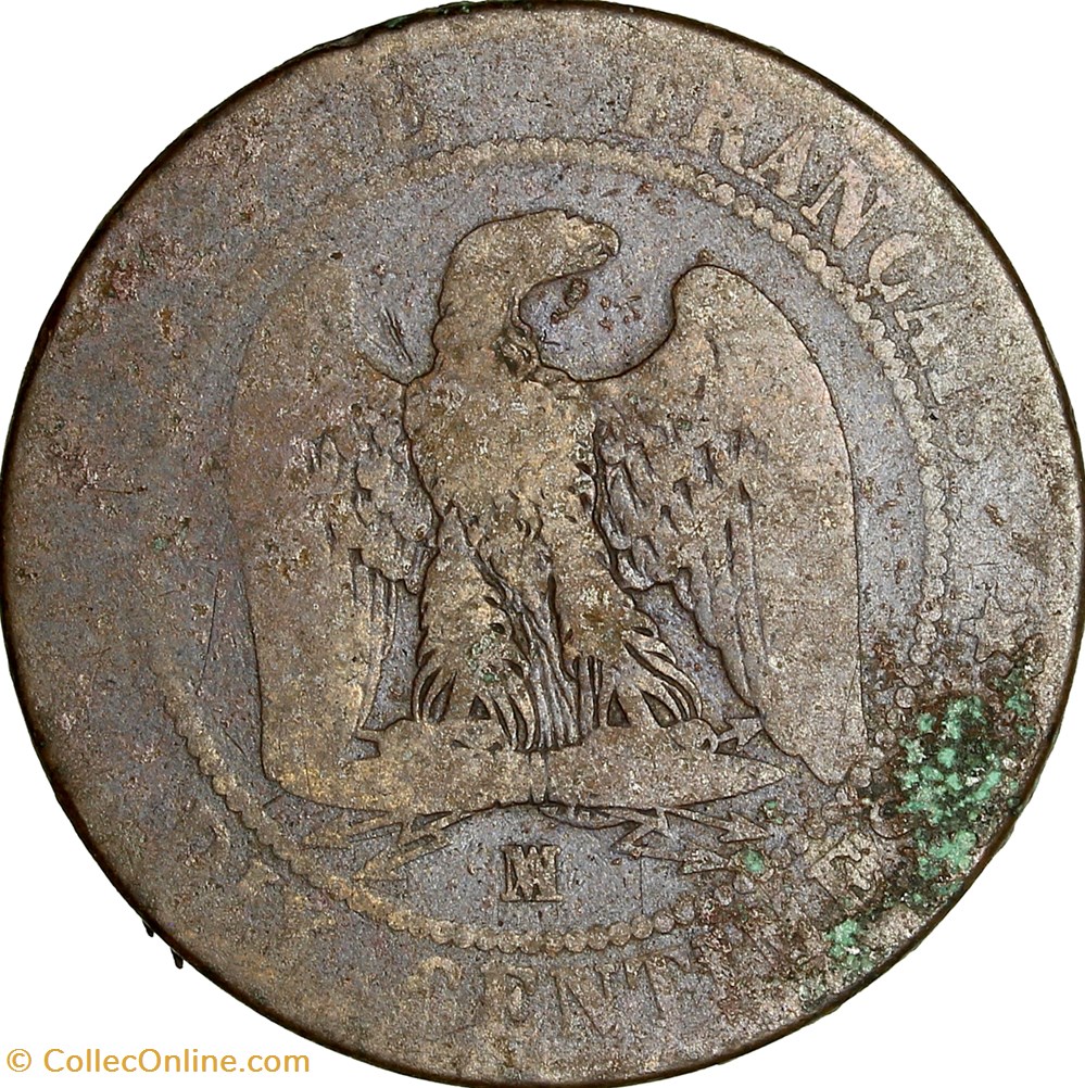 Dix centimes, tête nue, Napoléon III, 1855, ancre, Marseille monnaies monde france dix centimes tete nue napoleon iii 1855 ancre marseille
