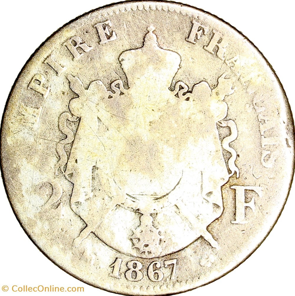2 francs, tête laurée, Napoléon III, 1867, Bordeaux monnaies monde france 2 francs tete lauree napoleon iii 1867 bordeaux