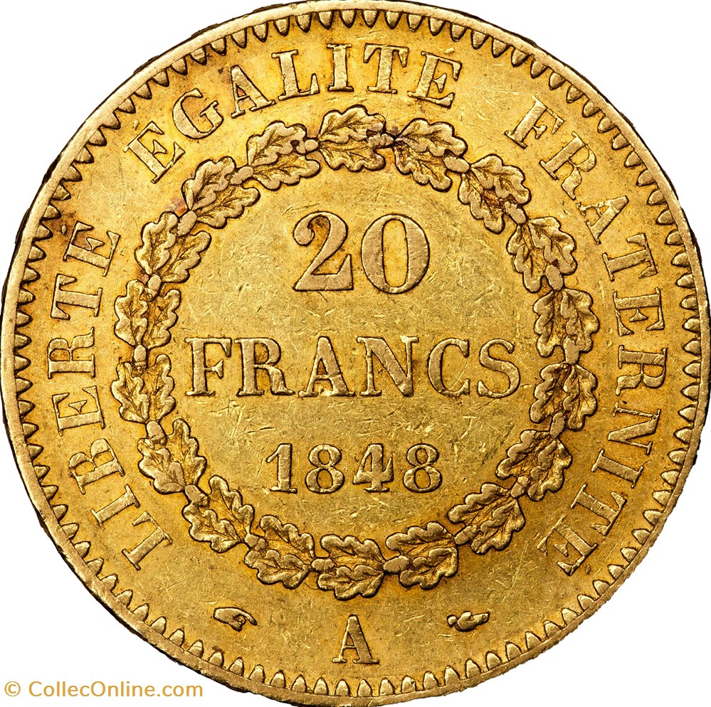 20 francs Génie, IIe République, 1848, Paris monnaies monde france 20 francs genie iie republique 1848 paris