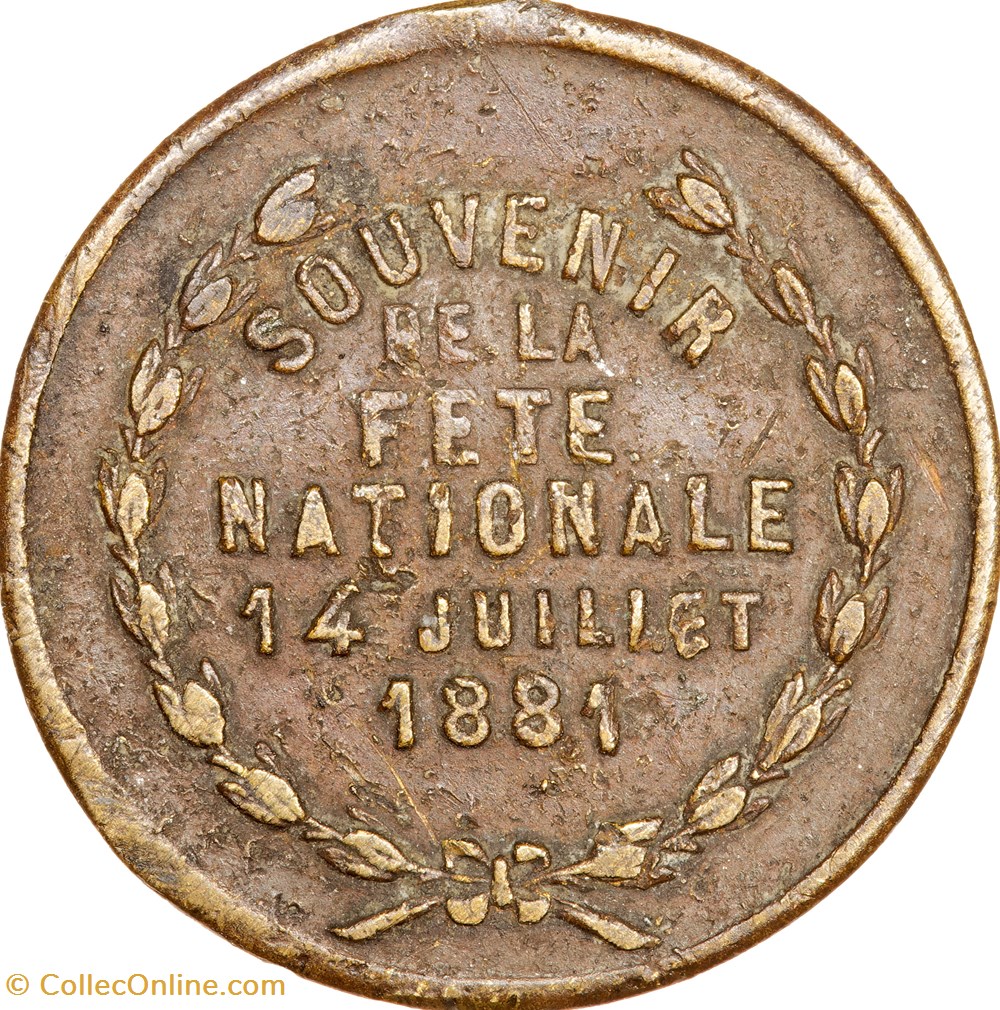 Jeton souvenir de la Fête Nationale du 14 juillet 1881, 1881 monnaies paranumismatique jetons poids jeton souvenir de la fete nationale du 14 juillet 1881 1881