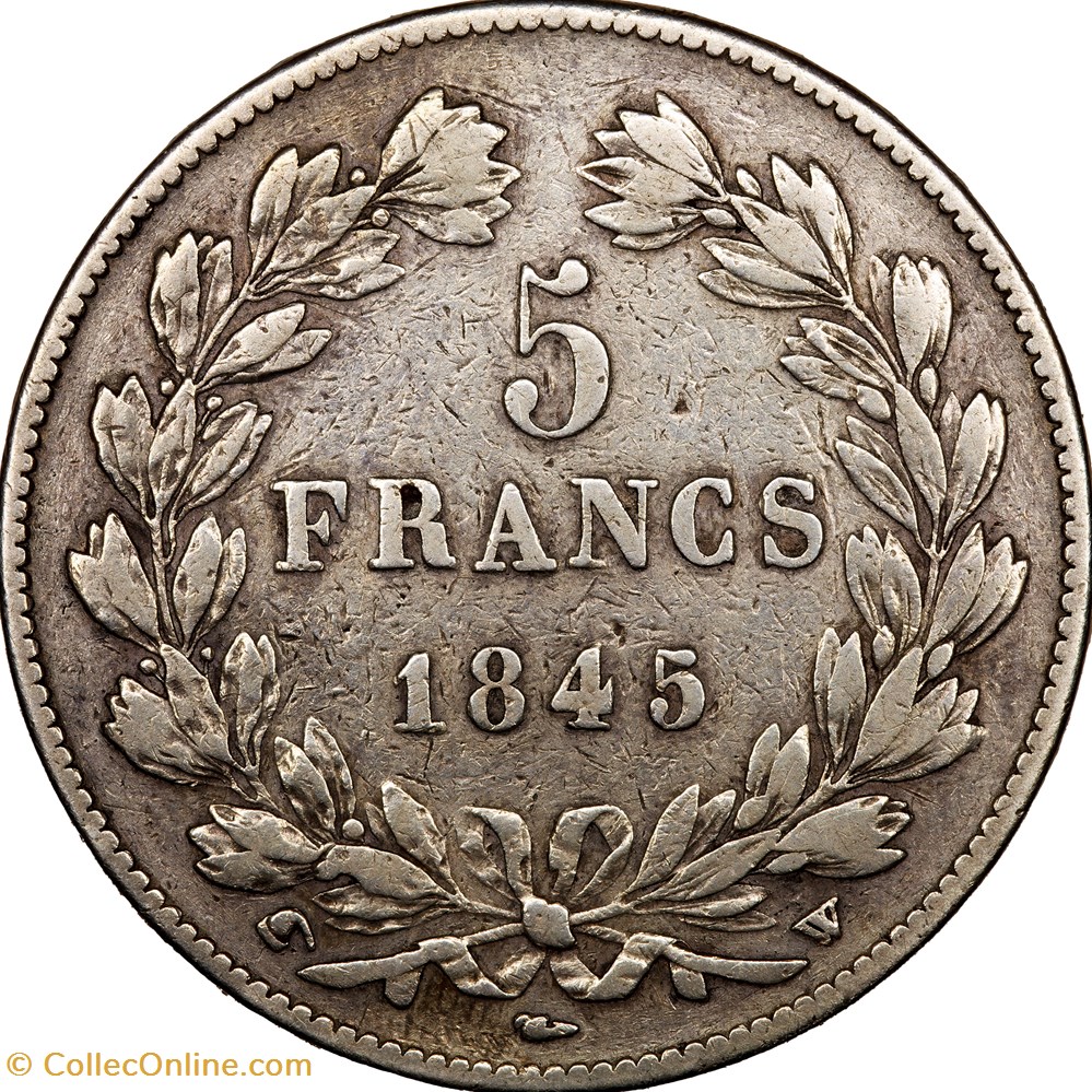 5 francs, 3e type Domard, Louis-Philippe Ier, 1845, Lille monnaies monde france 5 francs 3e type domard louis philippe ier 1845 lille