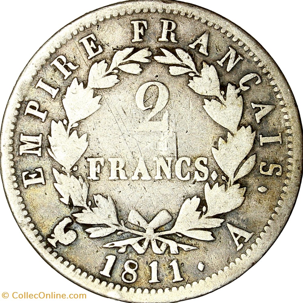 monnaies monde france 2 francs tete lauree empire napoleon ier 1811 paris