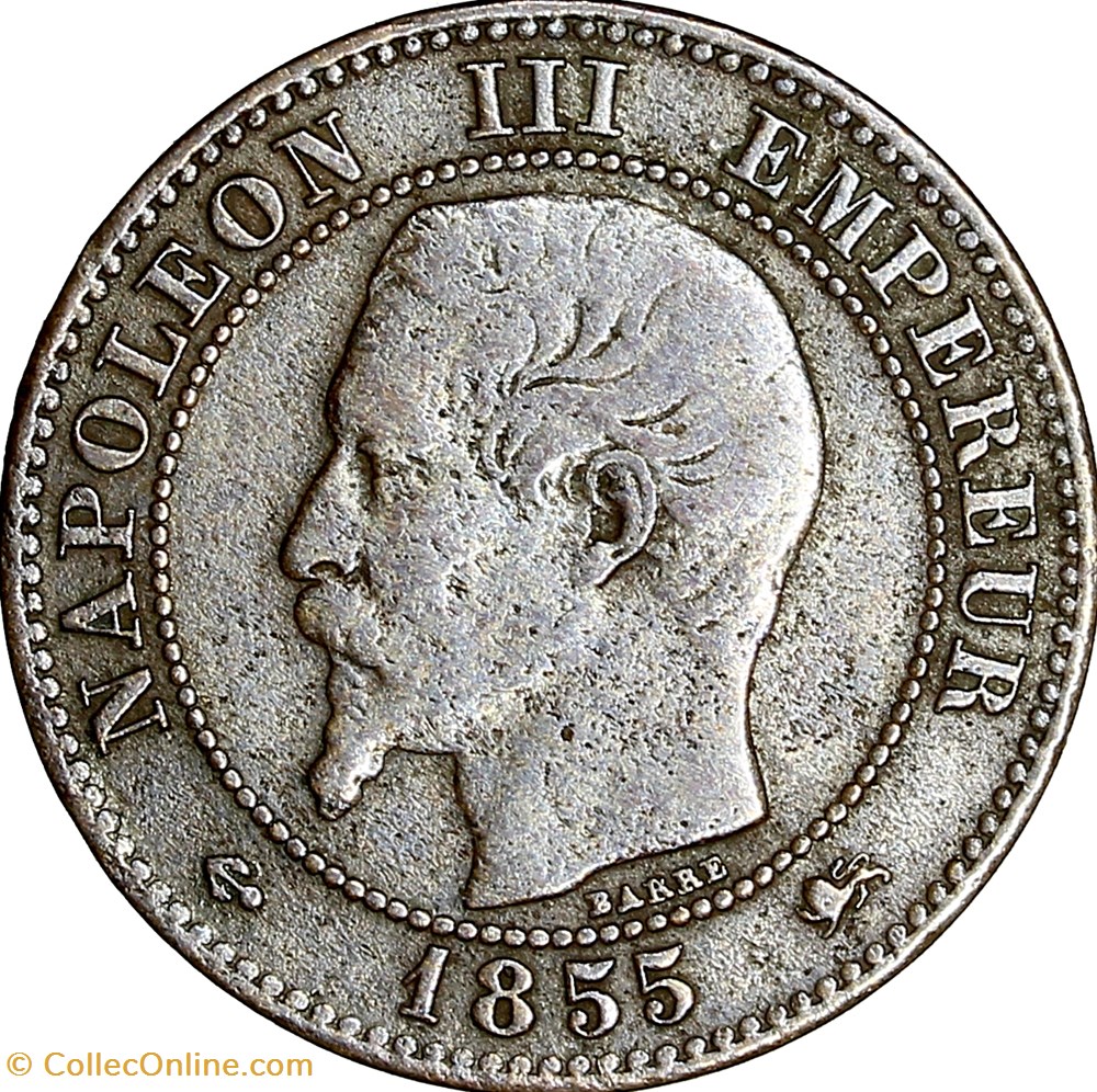 Deux centimes, tête nue, Napoléon III, 1855, ancre, grand lion, petit D, Lyon monnaies monde france deux centimes tete nue napoleon iii 1855 ancre grand lion petit d lyon