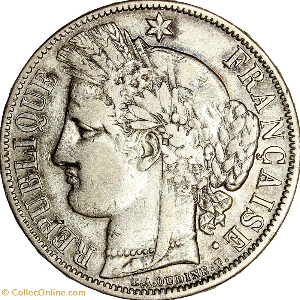 5 francs Cérès, avec légende, IIIe République, 1870, Paris monnaies monde france 5 francs ceres avec legende iiie republique 1870 paris